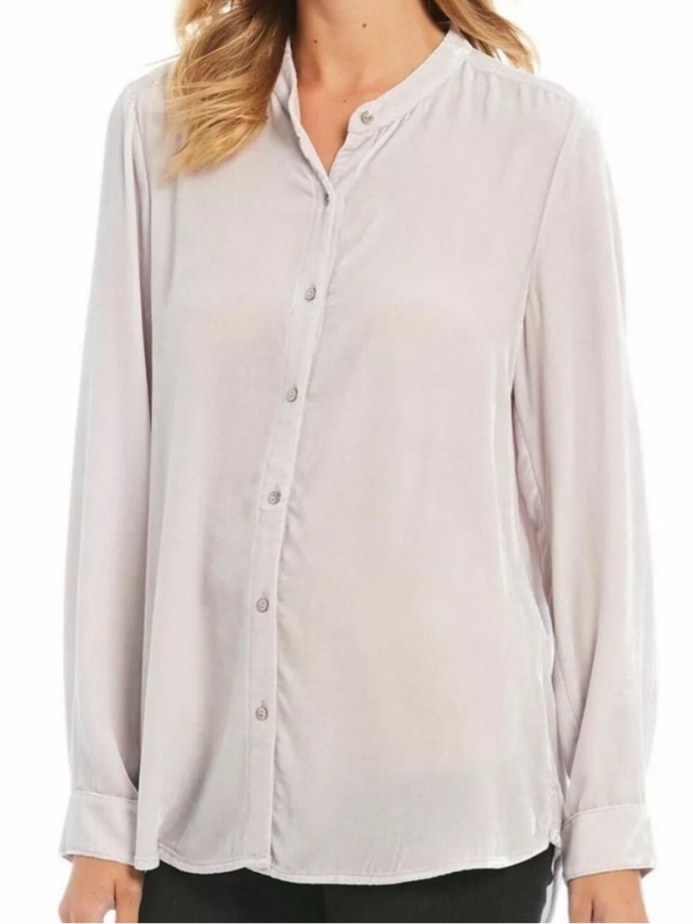 NEW EILEEN FISHER silk velour mandarin collar long sleeve in ceramic XS